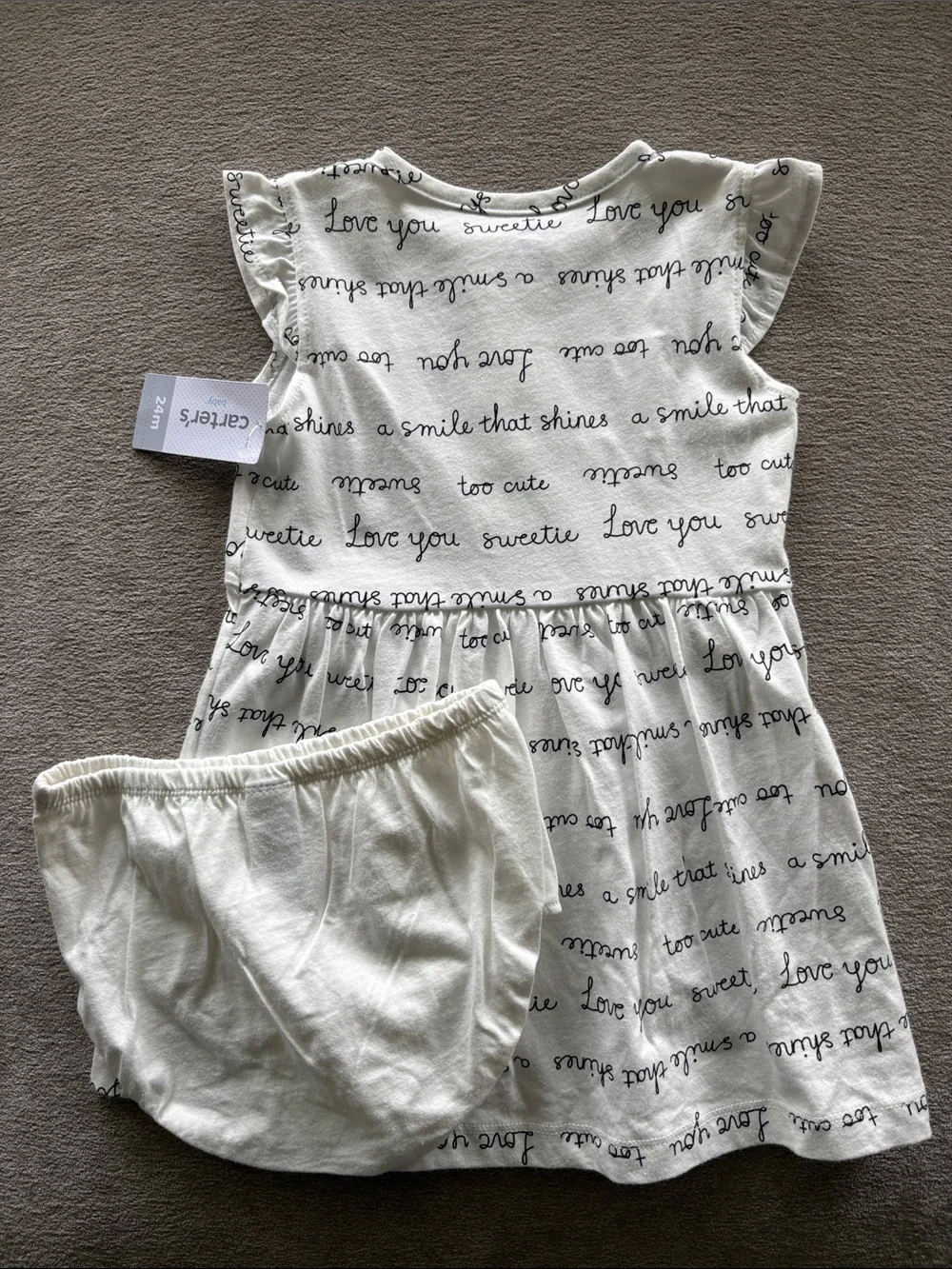 Carter’s Baby Girl White Script “Sweet Words” Dress Pink Heart Pocket